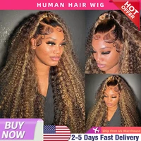 200 Density 30 Inch Highlight Honey Brown Curly Lace Front Human Hair Wigs 13x4 13x6 Ombre Color Deep Water Wave Frontal Wigs