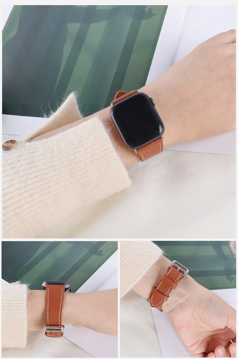 Leather Strap for Apple Watch Band Ultra 49mm 8 7 45mm 41mm Premium Bracelet Wristband for iWatch 6 5 4 SE 44mm 40mm 3 42mm 38mm