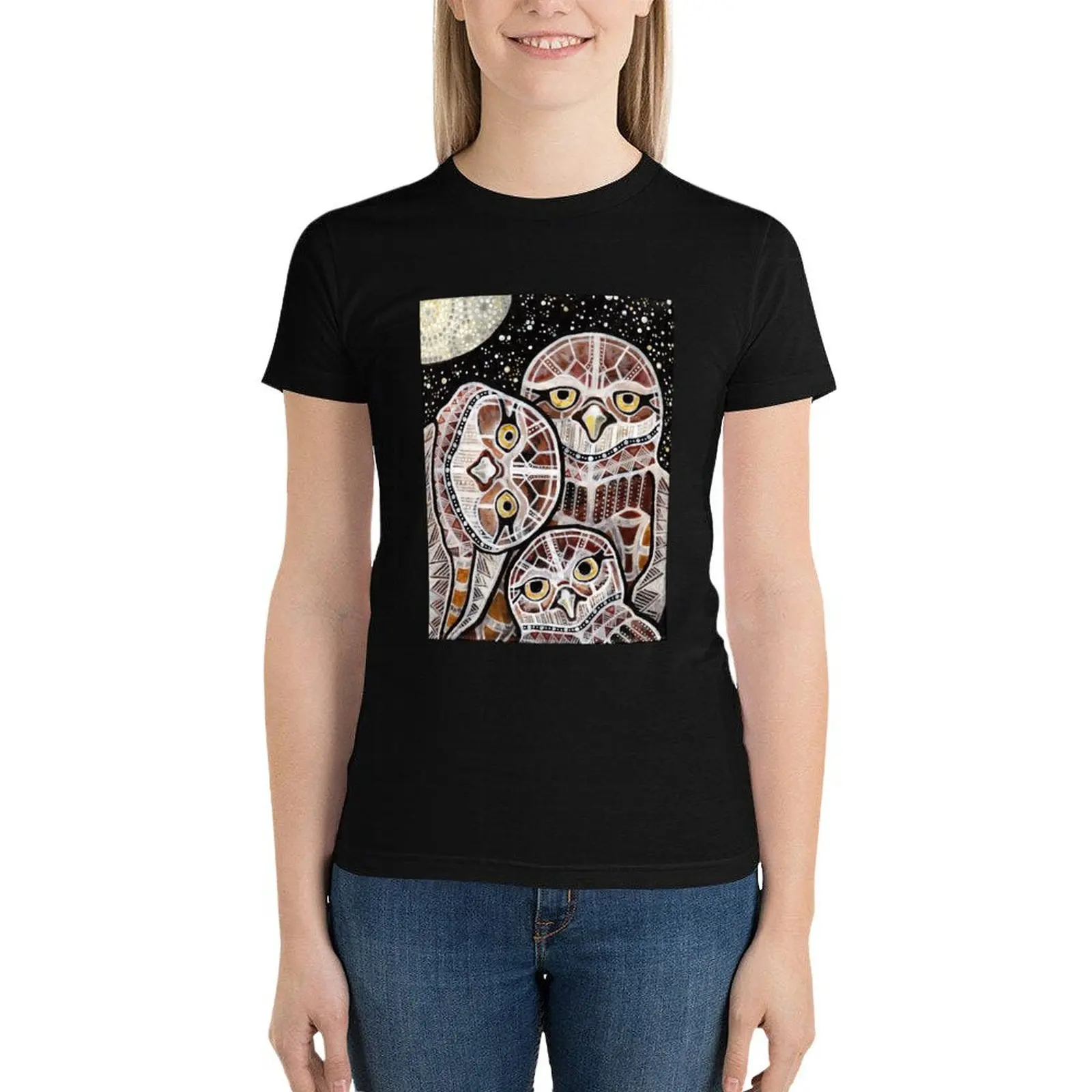 Burrowing Owl Family T-Shirt Female clothing Aesthetic clothing plus size tops summer tops workout t shirts for Women