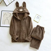 New couple autumn and winter pajamas long-sleeved trousers flannel cute cartoon thick warm men and women home service suit sleep - Image 3