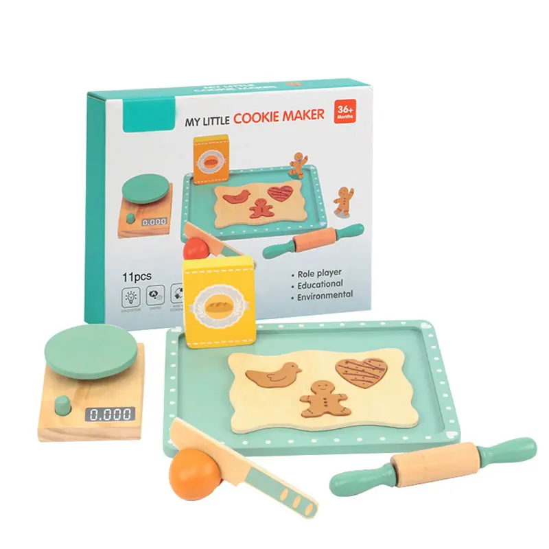 Kids Kitchen Toy Set Wooden Coffee Maker Set Simulation Cookie Maker Kit Pretend Play Educational Toys Gifts for Girls Boys