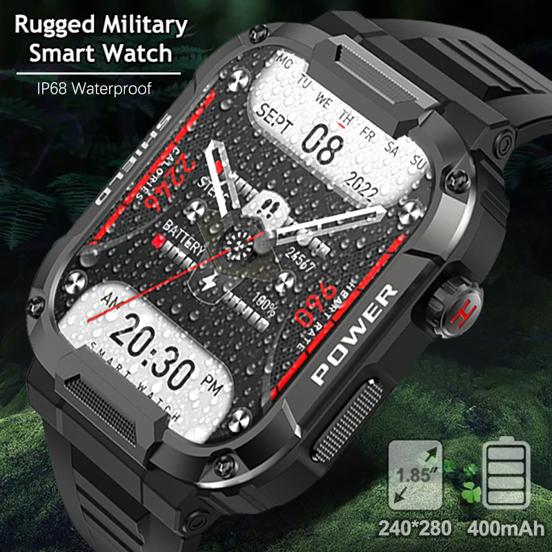 Rugged Military Smart Watch Men For Xiaomi Android Ios Ftiness Watches Ip68  Waterproof 1.85'' Bluetooth Call Smartwatch 2023 New