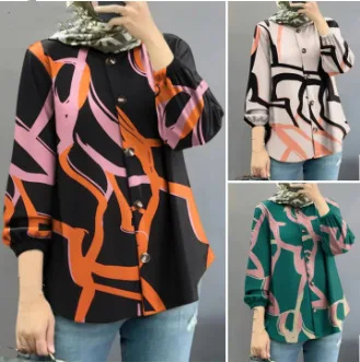 Loose printed blouse for women, Eid, Muslim, abaya, Dubai tops, caftan, Islamic, Arabic, qlabiya, Ramadan, Moroccan, abaya.