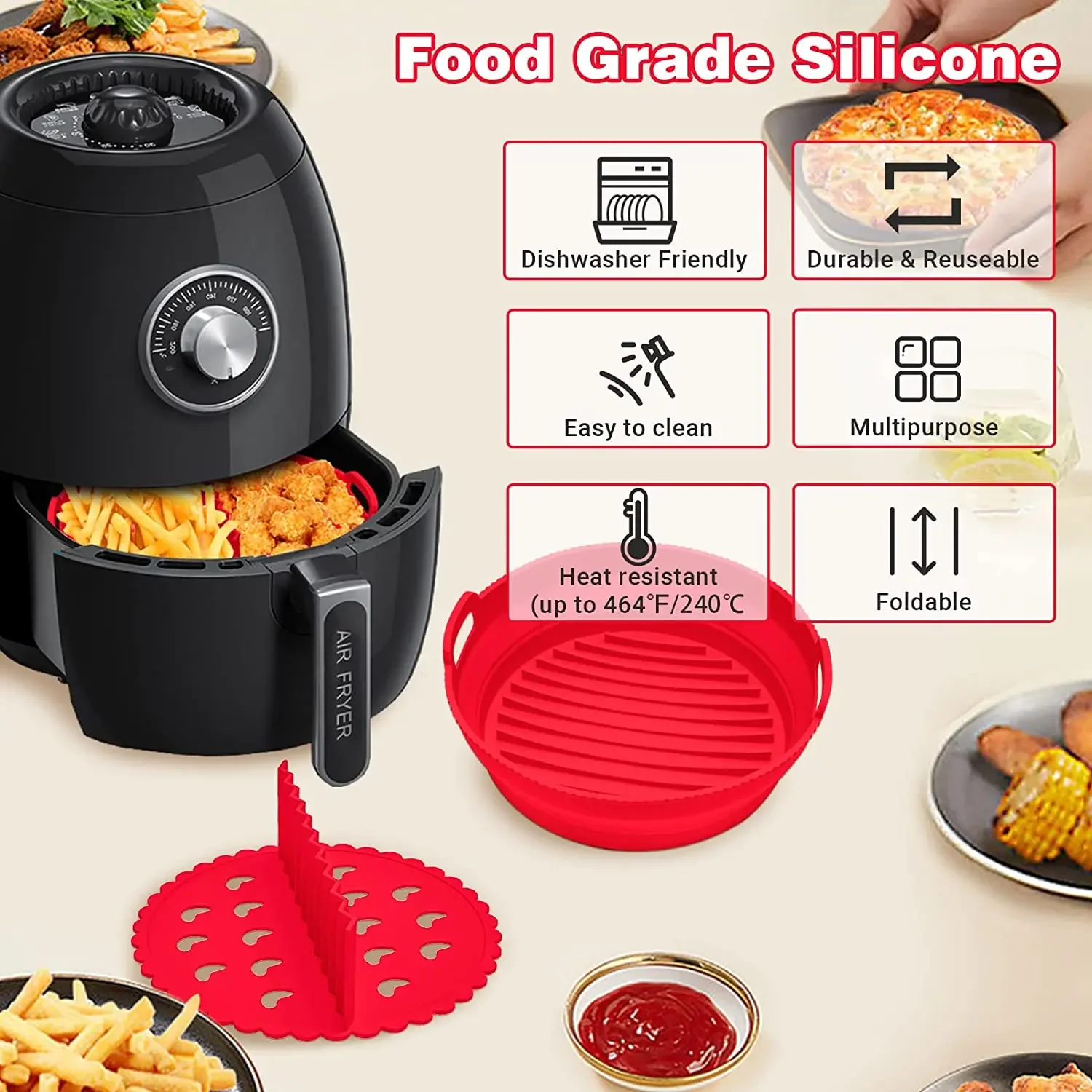 Air Fryer Accessories Reusable Foldable Bpa Free Silicone Pot Basket Plate Molds for air fryer accessories,air fryer mold