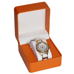 Elegant Black PU Leather Watch Gift Box with Pillow - Stylish Display Case (Orange)