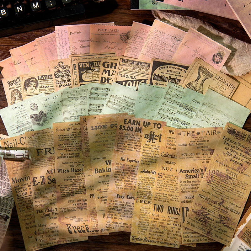 

30Pcst Vintage Newspaper Manuscript Theme Material Paper Personalized DIY Notebooks Scrapbooking Collage Accessories For School