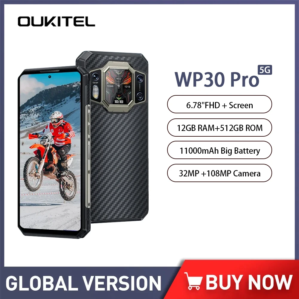 Oukitel Wp30 Pro 5G Smartphone Robusto Android 13 12Gb + 512Gb 11000Mah Telefono Cellulare 6.78 "Fhd + 108Mp 120W Carica Super Veloce Globale