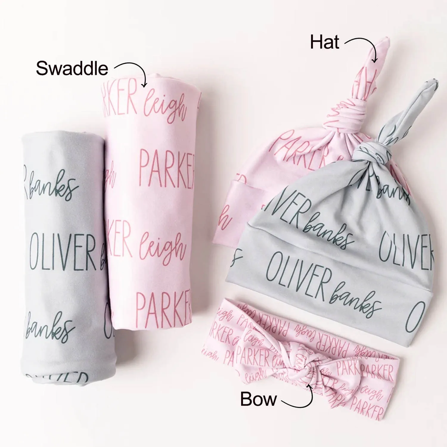 LVYZIHO Personalized Name Swaddle Set , Baby Name Hat, Bow, Baby Swaddle, Modern Font Duo