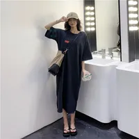 Summer New Faion Long Knee-Length Sp Dr Women's Loose plus Size Letter Home Clothes Spwear Trendy round Ne ort... - Image 3