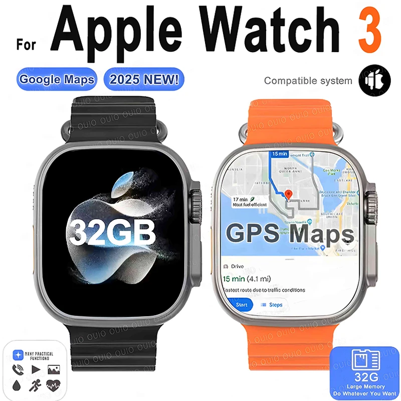 2025 New For Apple DT Ultra 3 GPS Maps Smart Watch 32G Large Memory Album AMOLED Smart Watch Men Sports Fitness Waterproof Watch