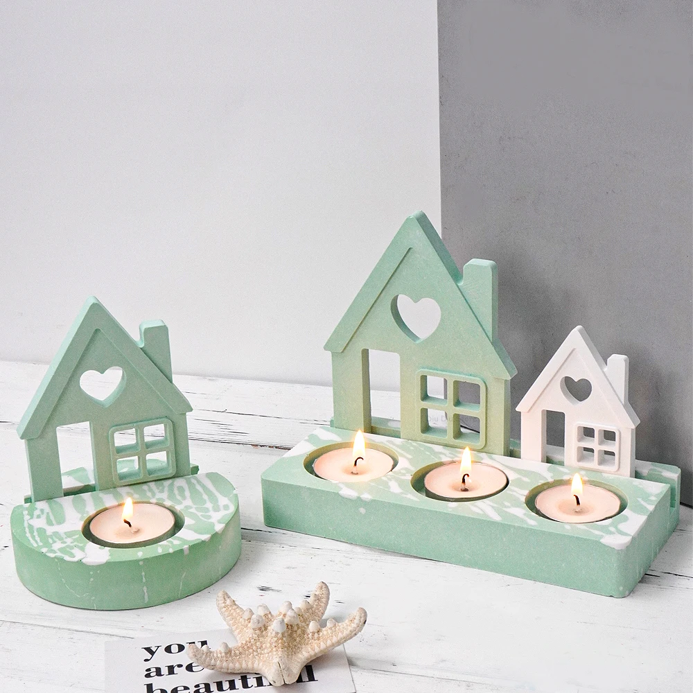 Light House Candle Holder Silicone Mold DIY Heart Houses Making Supplies Plaster Concrete Resin Candlestick Casting Molds