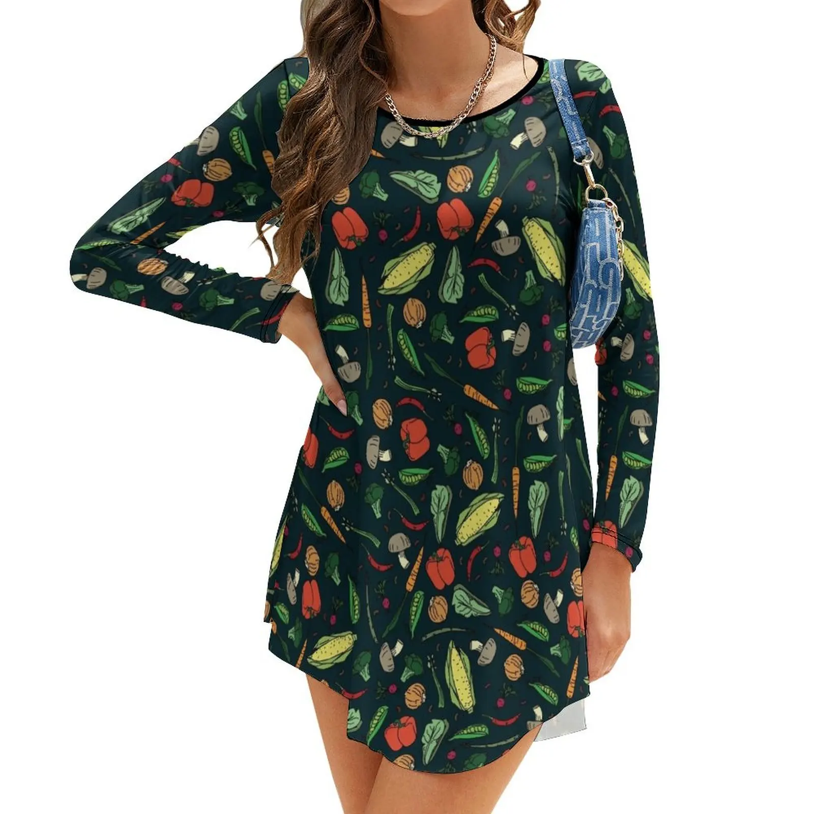 

Veggies Long-Sleeve Dress loose women's dress evening dresses ladies