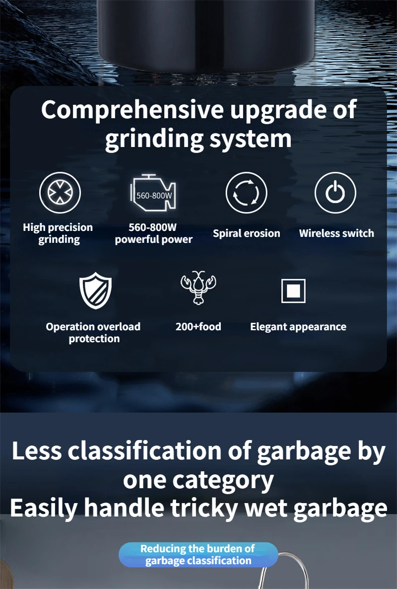 Description Picture 4 of itemKitchen Food Waste Disposal Automatic Water Garbage Disposal Kitchen Appliance 음식물쓰레기 분쇄기 음식물처리기 Измельчитель Пищевых Отходов