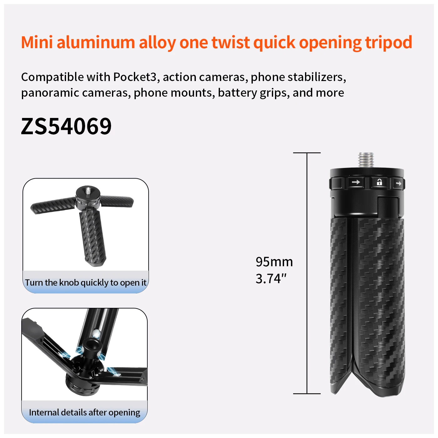 Mini-Stativ mit Schnellverschluss, magnetischer Aluminiumständer für Handykamera, Action-Kamera, universelle Fotografiehalterung, Einbeinstativ – Detail 8