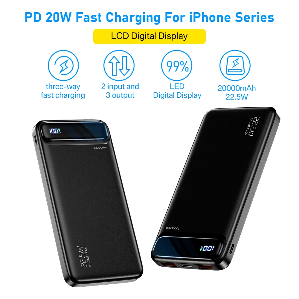 Power Bank 20000mAh 22.5W SCP Portable Charger Powerbank 10000 mAh External Battery PD 20W Fast Charging For iPhone 13 Xiaomi mi power bank