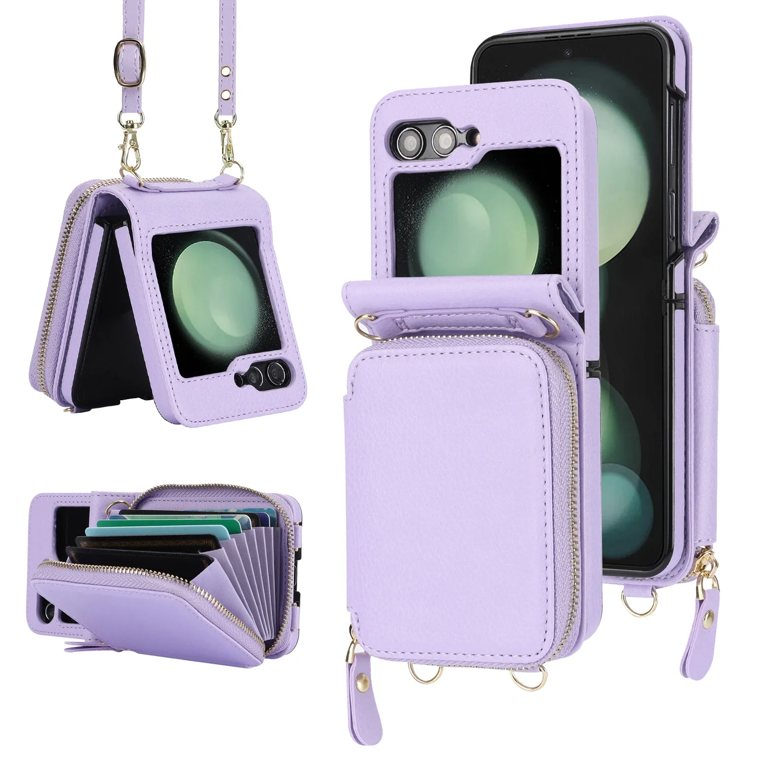 Elegant Crossbody Leather Wallet Case with Zipper Purse and RFID Protection