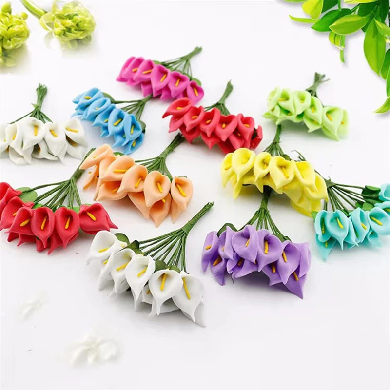 

144pcs Mini Foam Calla Roses Artificial Flowers Bouquet for Wedding Decoration DIY Wreath Gift Scrapbooking Craft Fake Flower