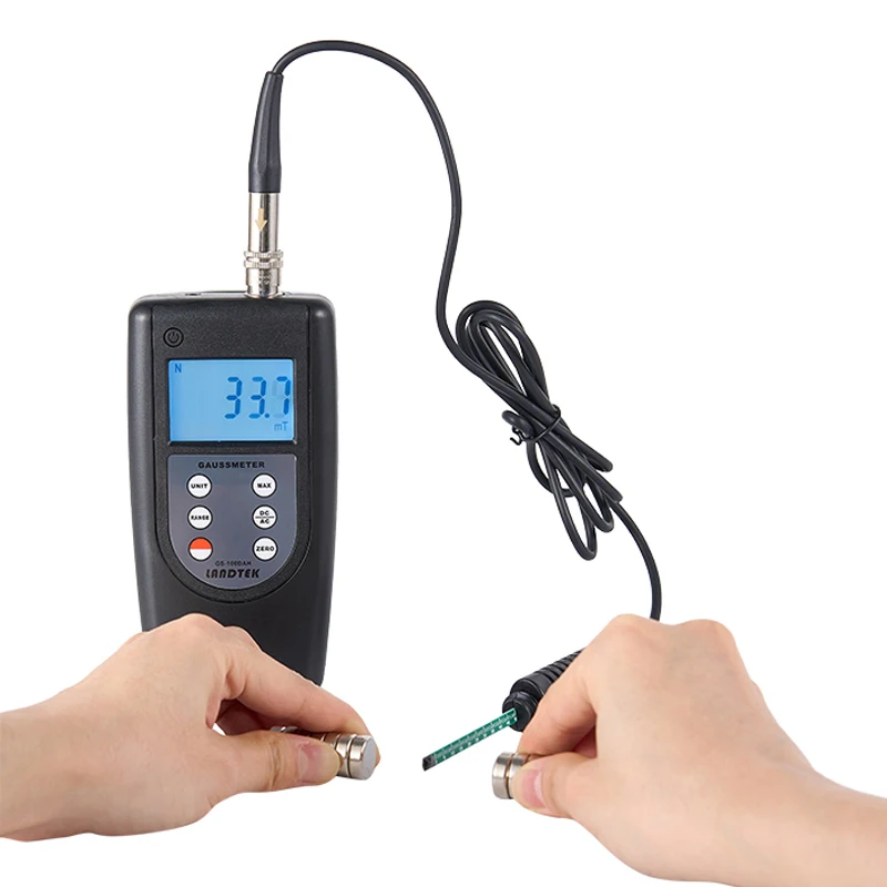 Landtek GS-100D 가우스 미터는 DC/AC/방사선/재현자성/지구 자기장의 자기 유도 강도를 측정하는 가우스미터입니다.
