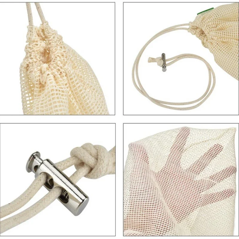3PC Organic Cotton Net Bag Drawstring Bundle Mouth Vegetable and Fruit Bag Cotton Net Bag Can Be Recycled and Sold Well