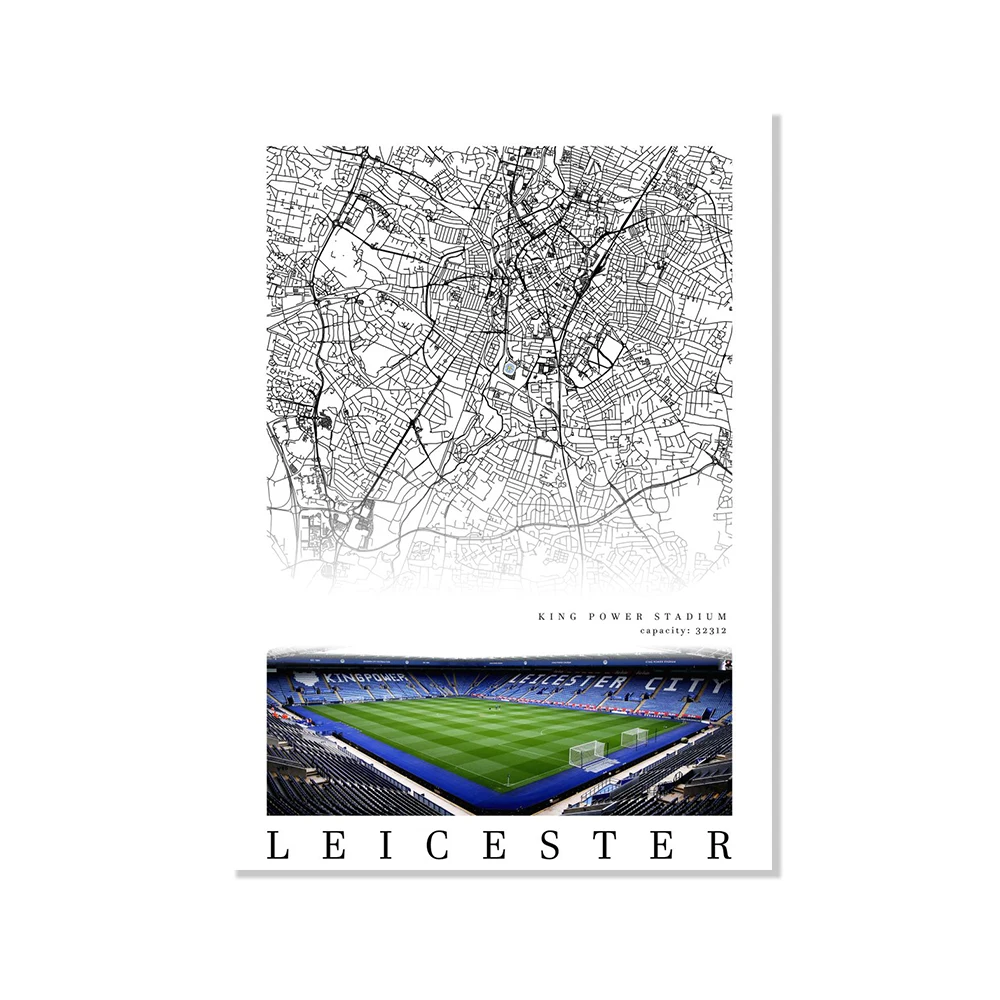 UK Football Stadium City Map Canvas Wall Art - Black and White Soccer Fan Home Decor (Unframed)