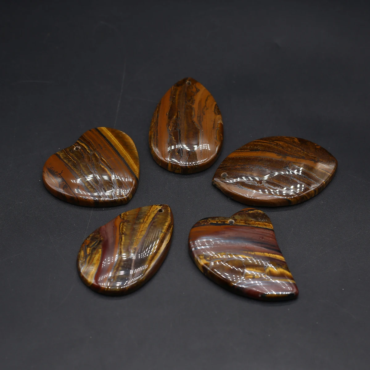5pcs/lot Natural Tiger Eye Stone Bead Set Heart Water Drop Shape Loose Beads for Making DIY Jewerly Necklace Earrings Decor