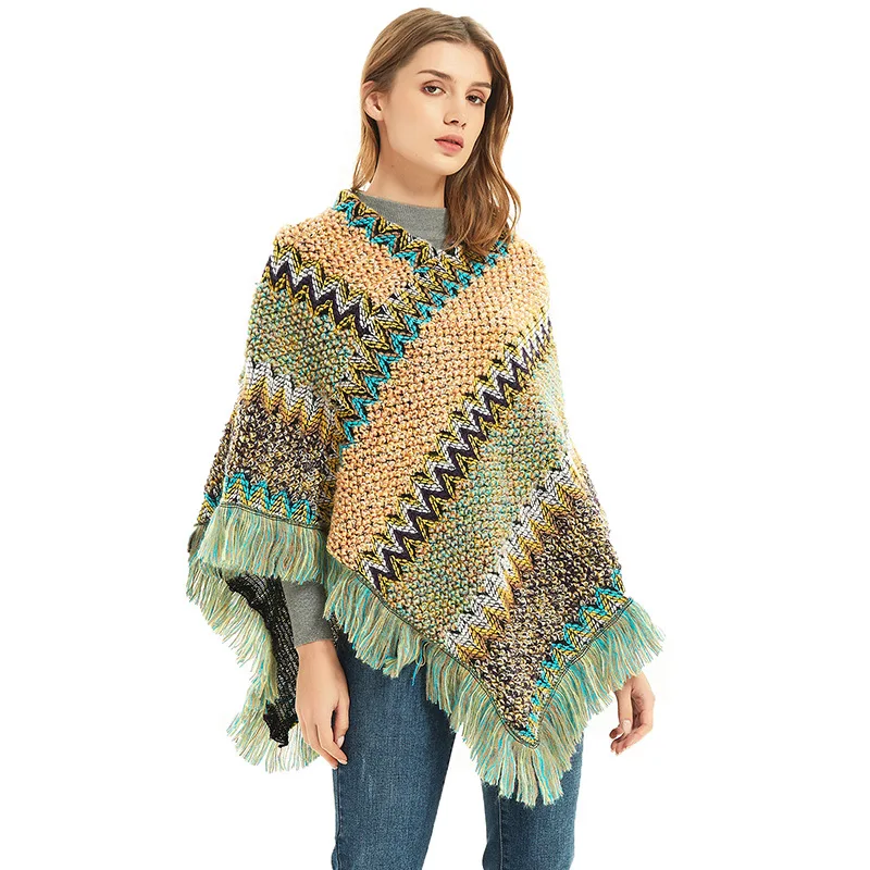 

Western Tibetan Tourism Pullover Cape Patchwork Thickened Bohemian Shawl Scarf for Evening Dresses Wedding Bridal