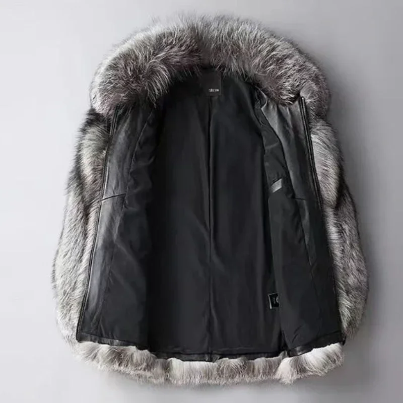 Faux Silver Fox Fur Coat Short Loose Cardigan Overcoat New Men Winter Thicken Warm Jacket  Leisure Fashion Outwear 5