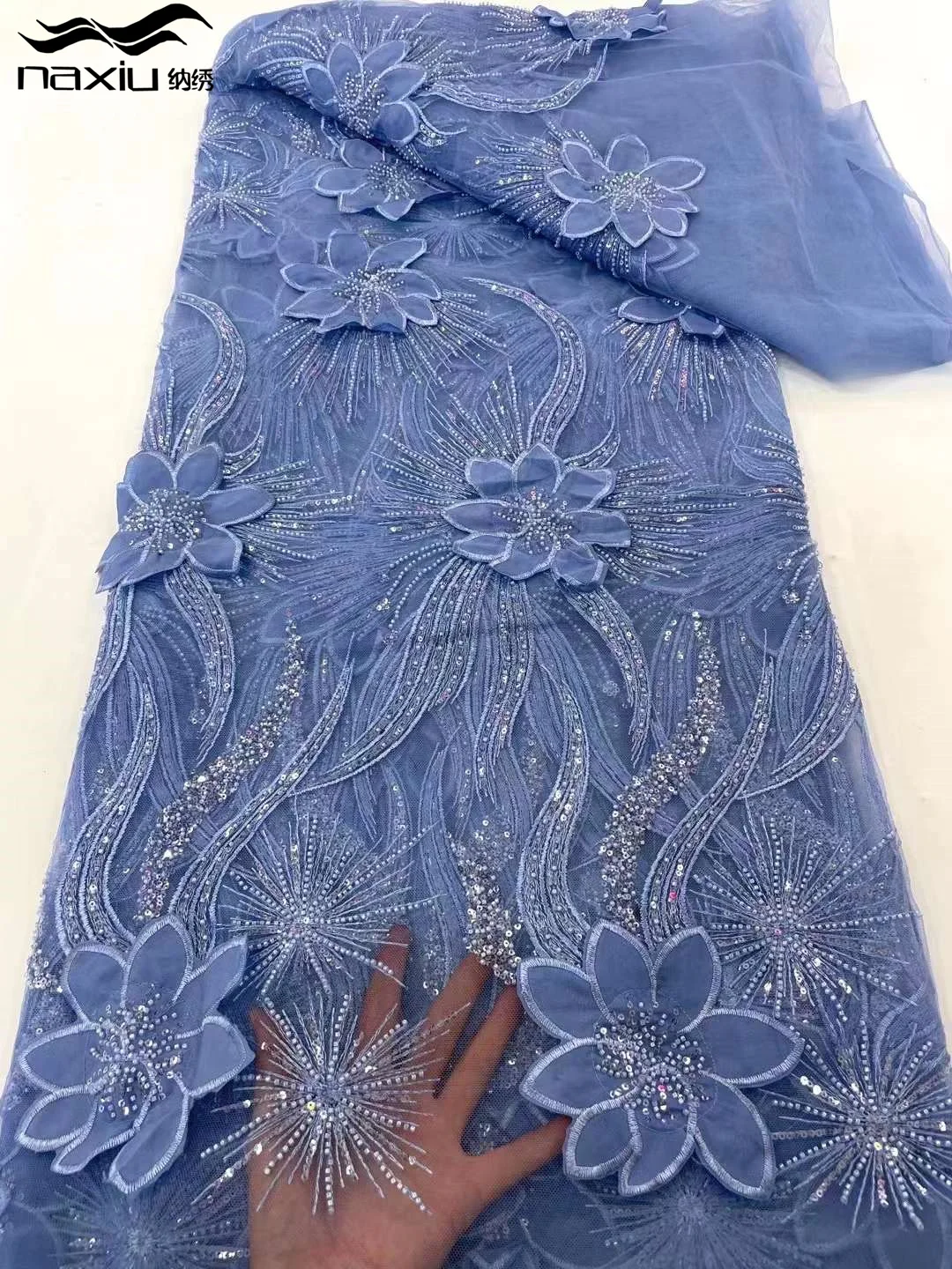 

Madison 2023 Latest Royal African Handmade 3D Beaded Lace Fabric French Net Lace Fabric Flower Embroidery Beads For Wedding Sewi