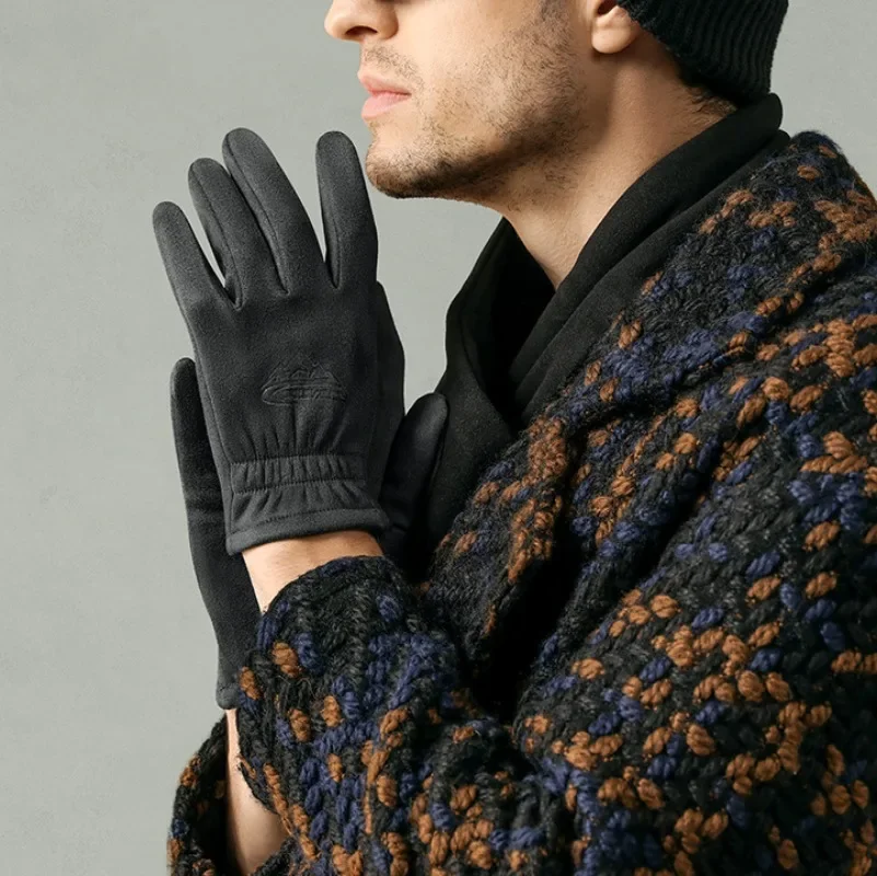 Suede Warm Gloves Cycling Winter Gloves Motorcycle Men Brushed Anti Slip Glove Touchable Screen Thermal Gloves Wear-resistant 6