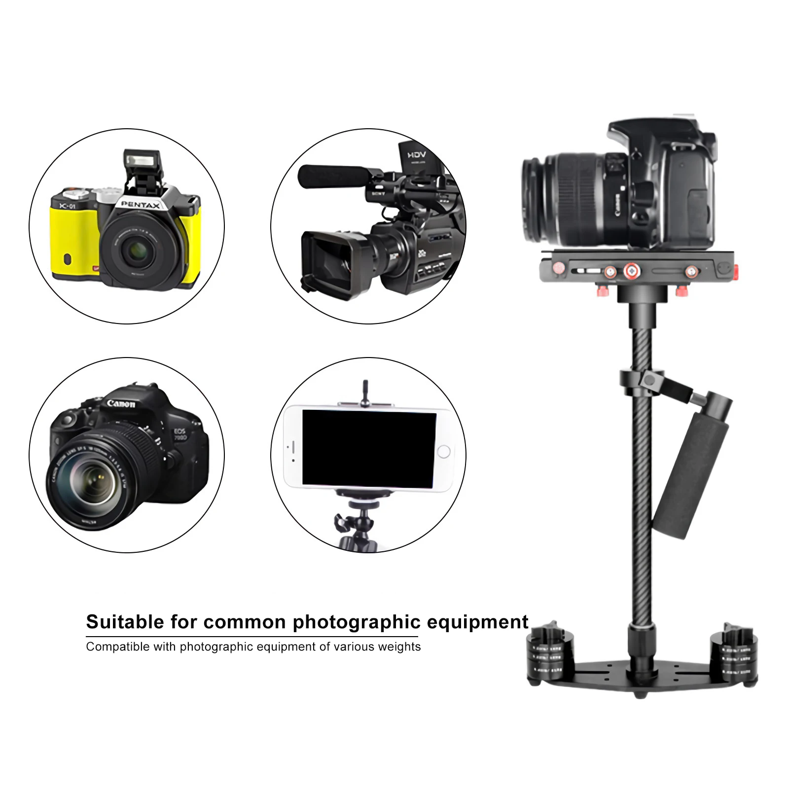 S60 60cm 사진 비디오 핸드 헬드 안정기, 탄소 섬유 촬영 스테디캠 DSLR 스테디캠 캠코더 카메라 DSLR 캐논 니콘