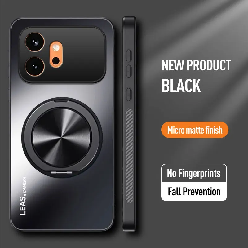 Luxury Frosted Backplane Phone Case with Rotating Bracket and Shockproof Design