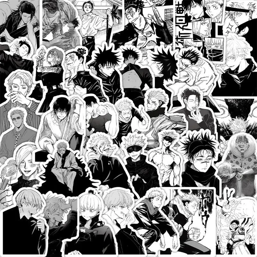 

10/30/50/100pcs Classic Anime Jujutsu Kaisen Cartoon Stickers Black White Graffiti Decals for Kids Toys Cool Japan Manga Sticker