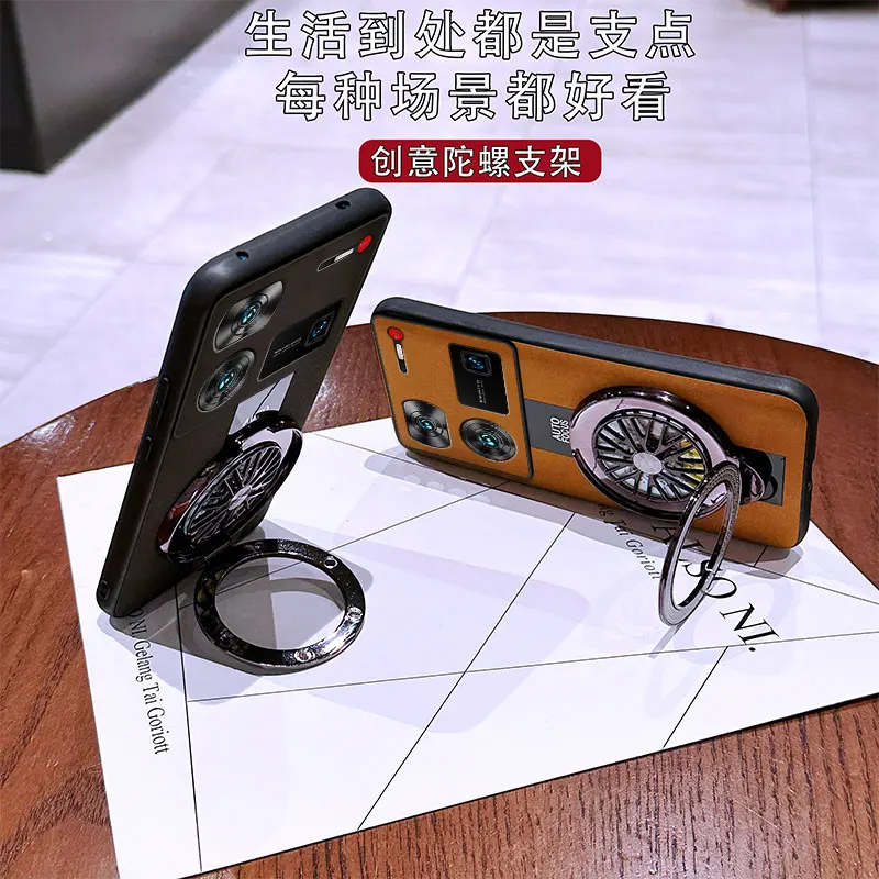 Luxury Gyroscope Bracket Magnetic Holder Shockproof Case with Plexiglass and PU Sheepskin Leather