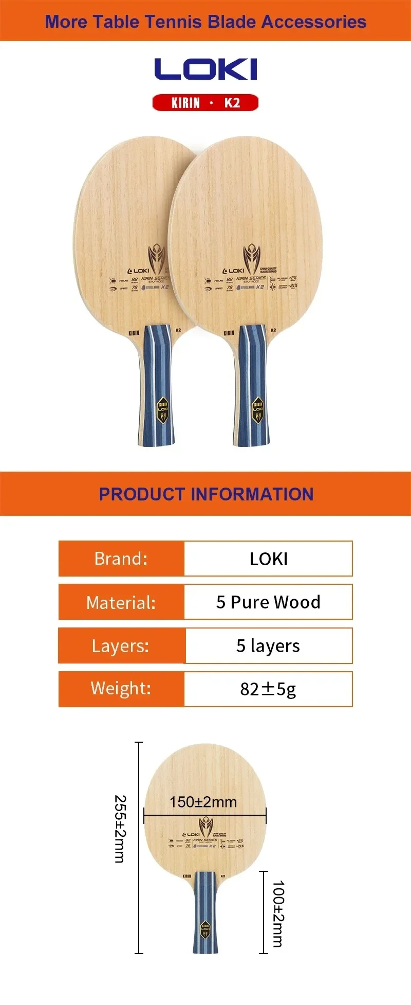 Description Picture 3 of itemLOKI Kirin K2 Table Tennis Blade 5 Layers Pure Wood Pingpong Paddle Beginner Training Ping Pong Racket OFF