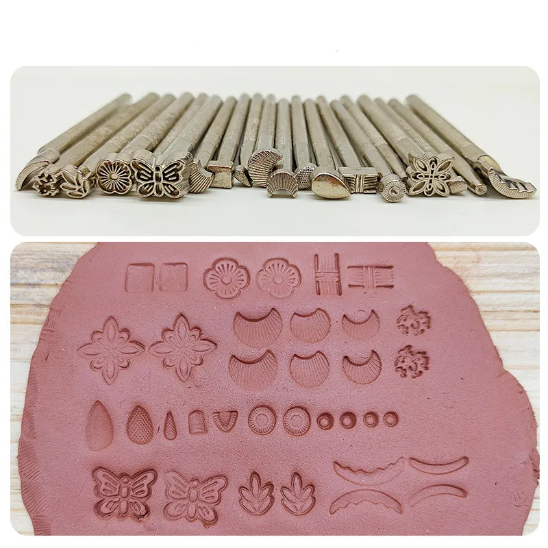 Ceramika znaczki do wytłaczania narzędzia skórzane stal nierdzewna kwiaty dziurkacz DIY ceramiczny ręczny stempel forma drukarska zestaw