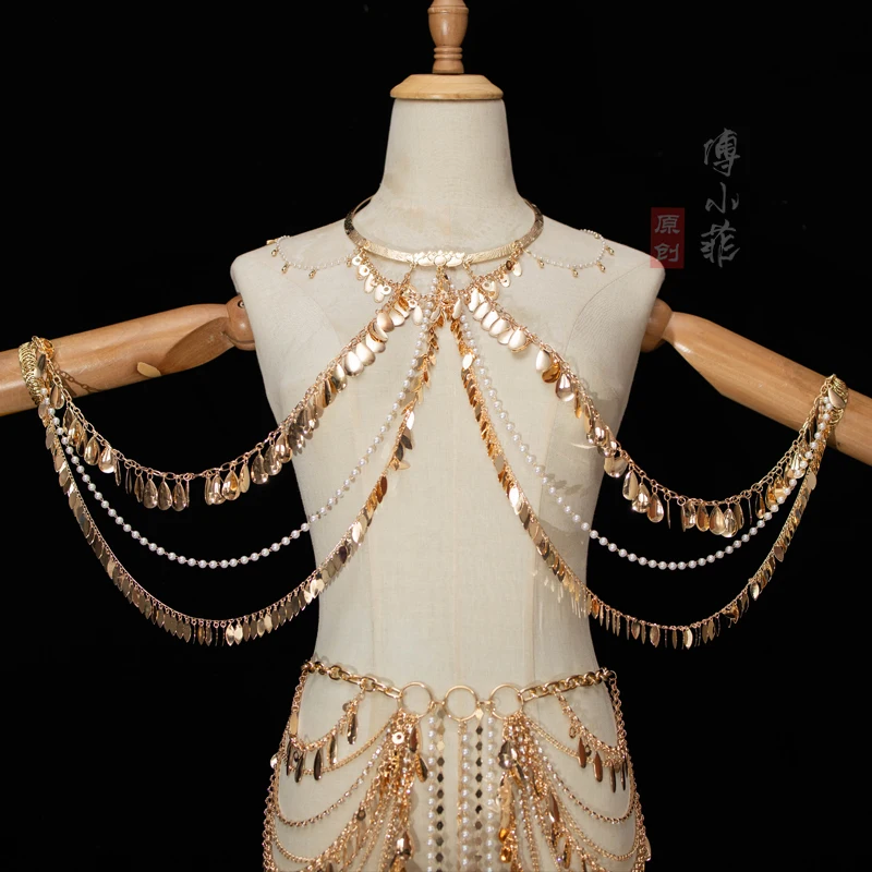 Clothing Accessories Tassel with Pearl Irregular Pendant Body Chains Waist Chain Ancient Style Dancing Ornament ExquisiteFashion