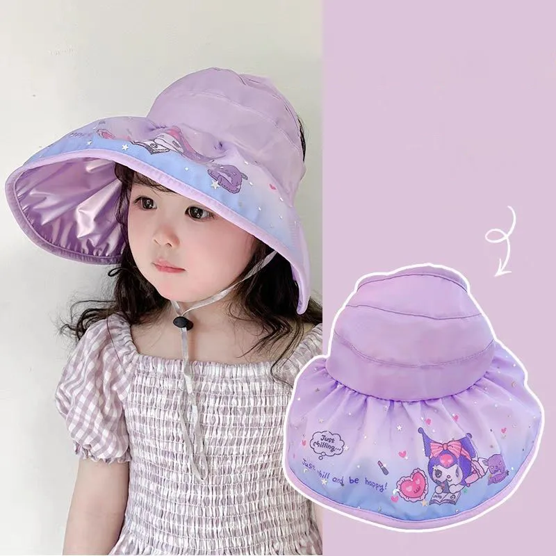 

Miniso Sanrio Hello Kittys Kuromi Cinnamoroll My Melody Kids Fold Sun Hat Cartoon Cute Summer Big Brim Sunscreen Cap Girl Gifts