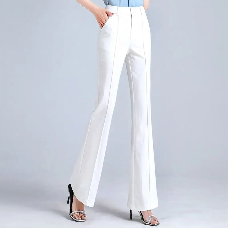 Office Lady White Slimming Business Attire Flare Pants Spring Autumn Women Clothing Versatile Fashion Casual High Waist Trousers