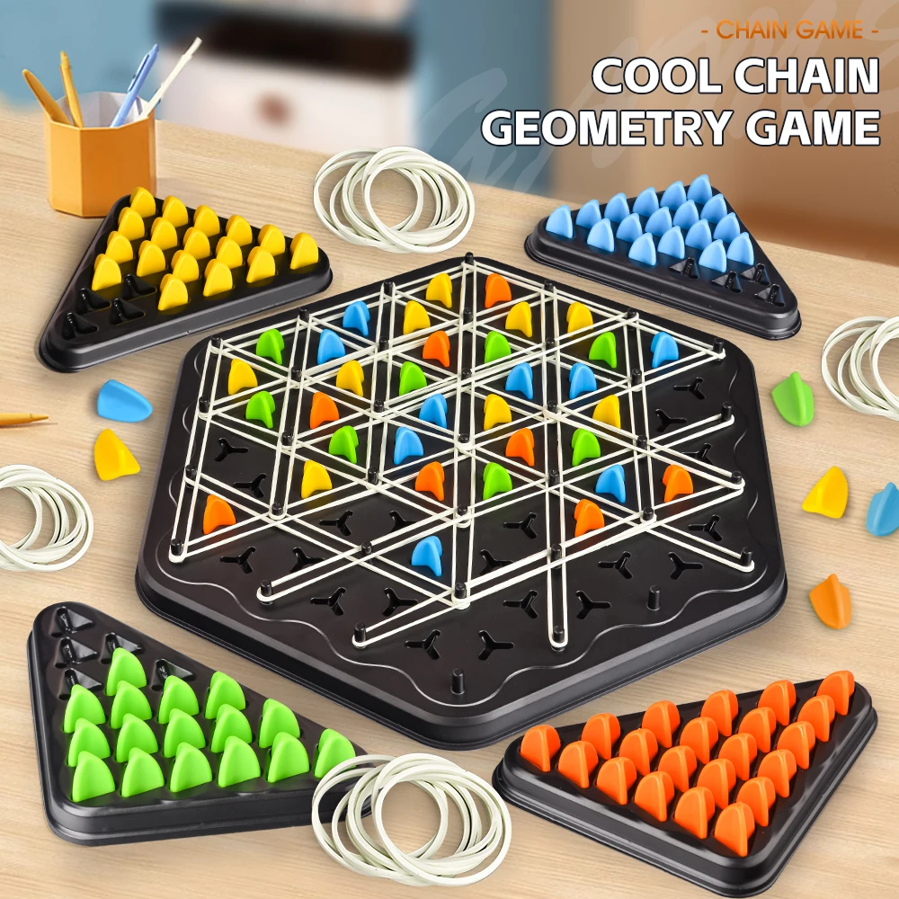 Puzzle Toys Geometry Chain Chess Puzzle Triangle Chess Desktop Game Rubber Band Training Family Interaction Children Birthday Gift