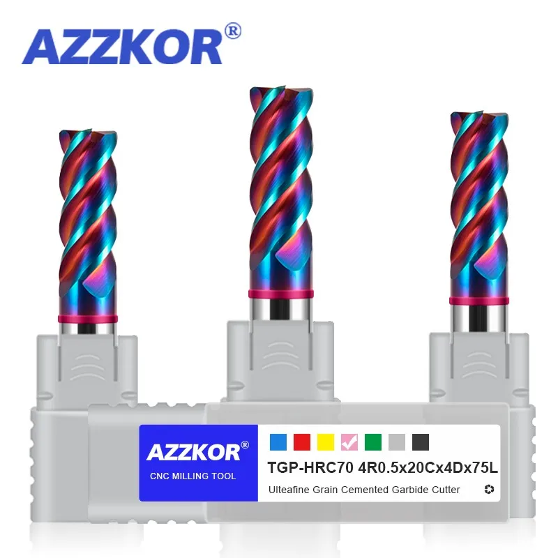 

Окантовка AZZKOR 4F, цветное кольцо, синее Нано покрытие, карбидная Вольфрамовая сталь, Круглый носовой Фрезерный резак для механической Фрезы с ЧПУ