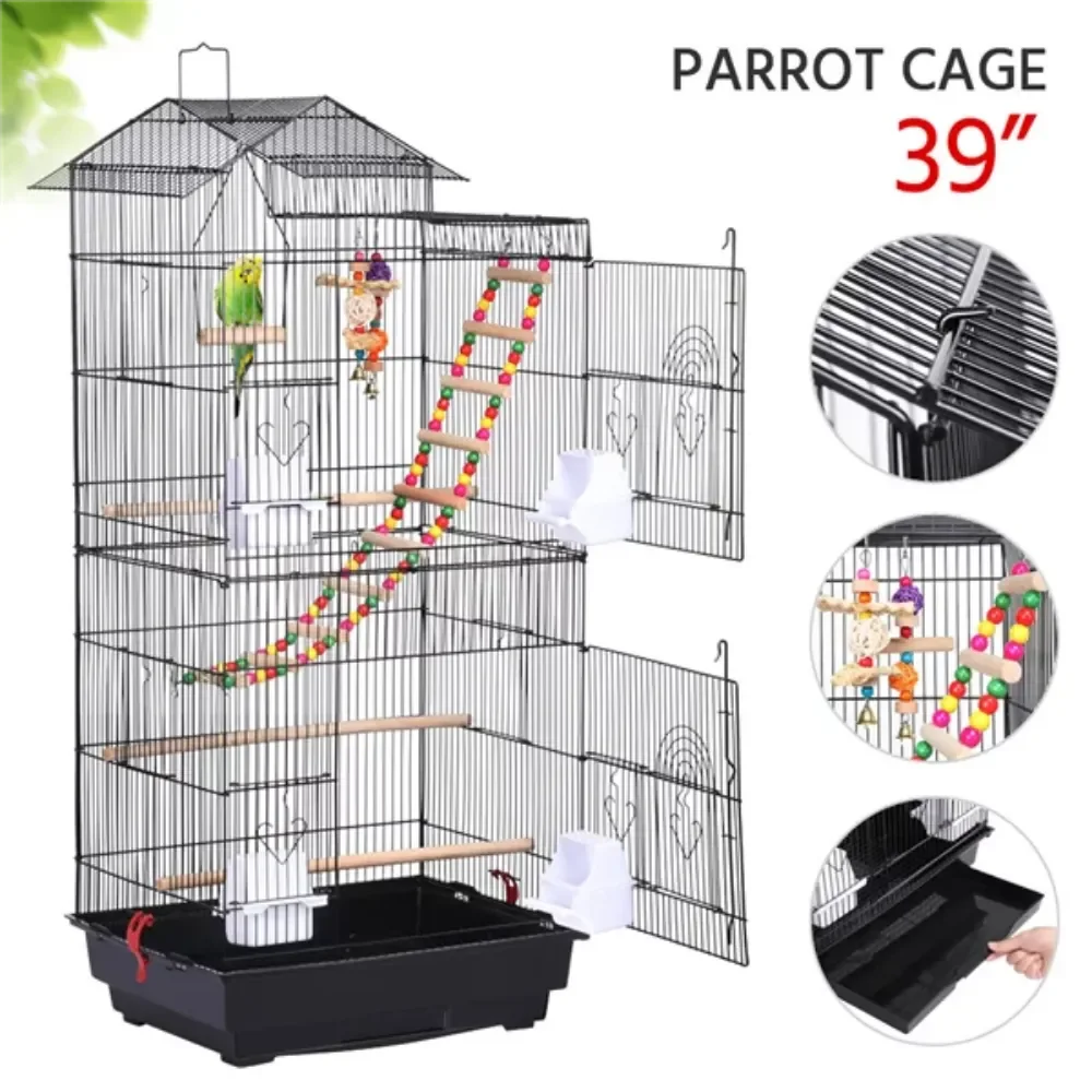 Bird Cage with perches and toys 6