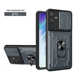 Versatile Phone Case with Card Pocket & Magnetic Ring Holder for Galaxy A37 (GRAY)