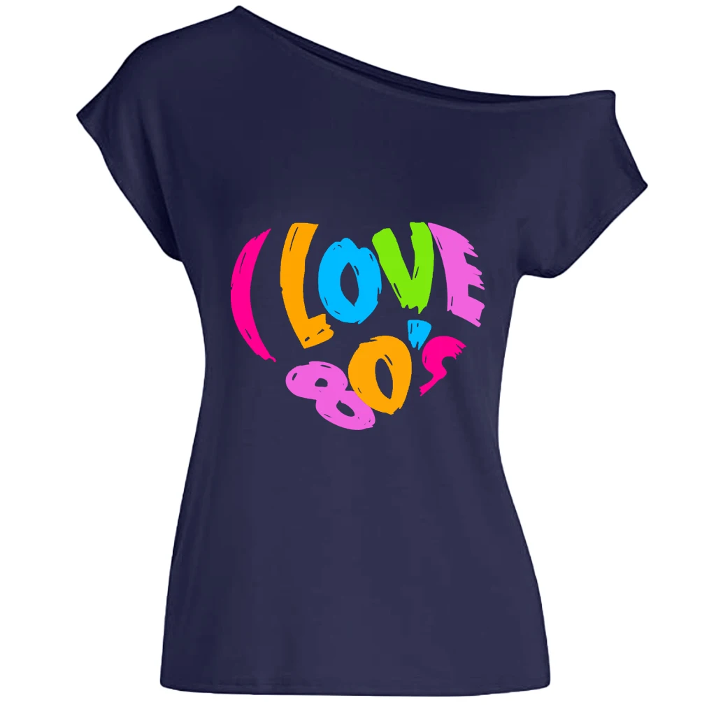 XUANSHOW 2024 Sommer Ich Liebe 80er Jahre Herz Emotionales Element T-shirt Sexy Off Schulter Tops Kurzarm Buchstaben Gedruckt T-shirt – Detail 22