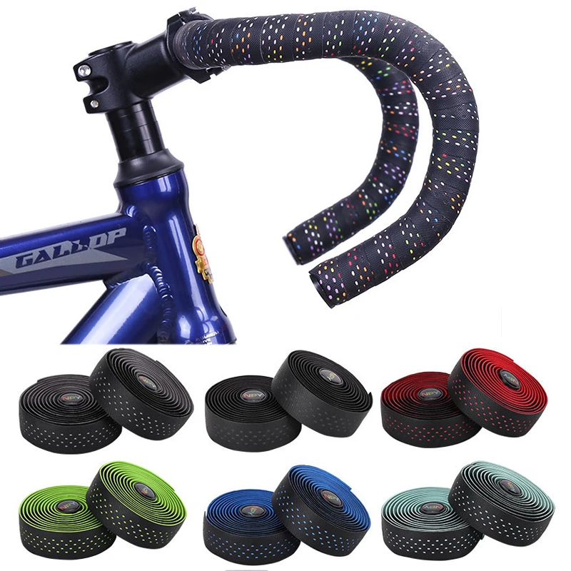 Bike handlebar tape BUCKLOS Road Bike Bar Tape Toughness Damping Anti-Vibration EVA PU Bent Handlebar Bar Tape Handle Belt Wrap+2 Plugs