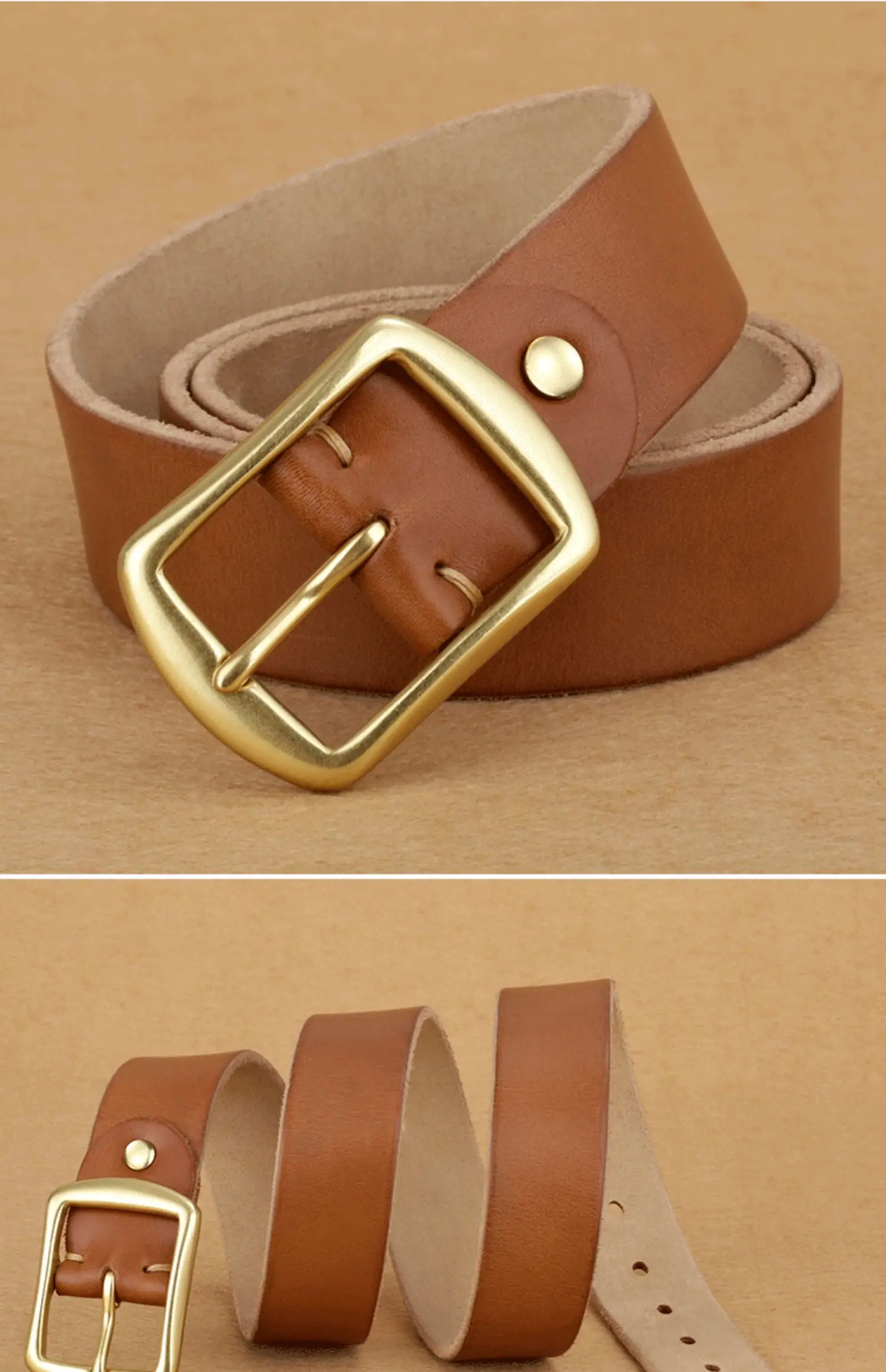 Handmade belt trendy leather pin buckle simple first layer real cowhide men's and women's copper buckle belt versatile old