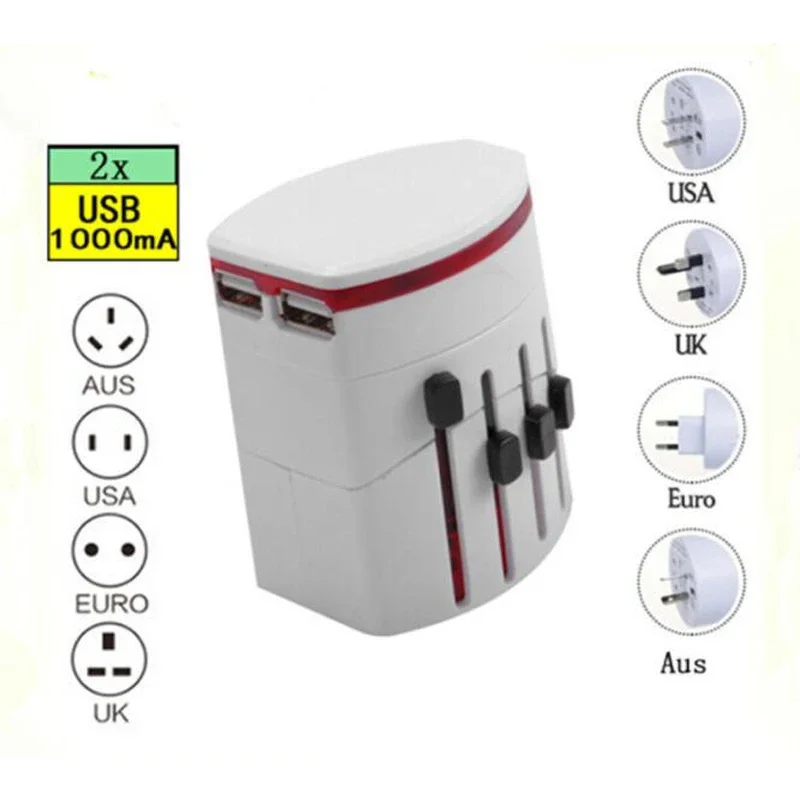 

Universal Dual USB Travel Charger International Power Converter Worldwide US EU UK AU Wall Socket Plug Multi Outlets Adapter