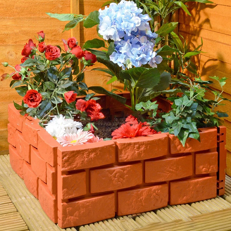 Garden Plastic Fence Edging Imitation Stone Fence Panels Simulated Tulip Flower Border Lawn Yard Barrier Decoration 4Pcs
