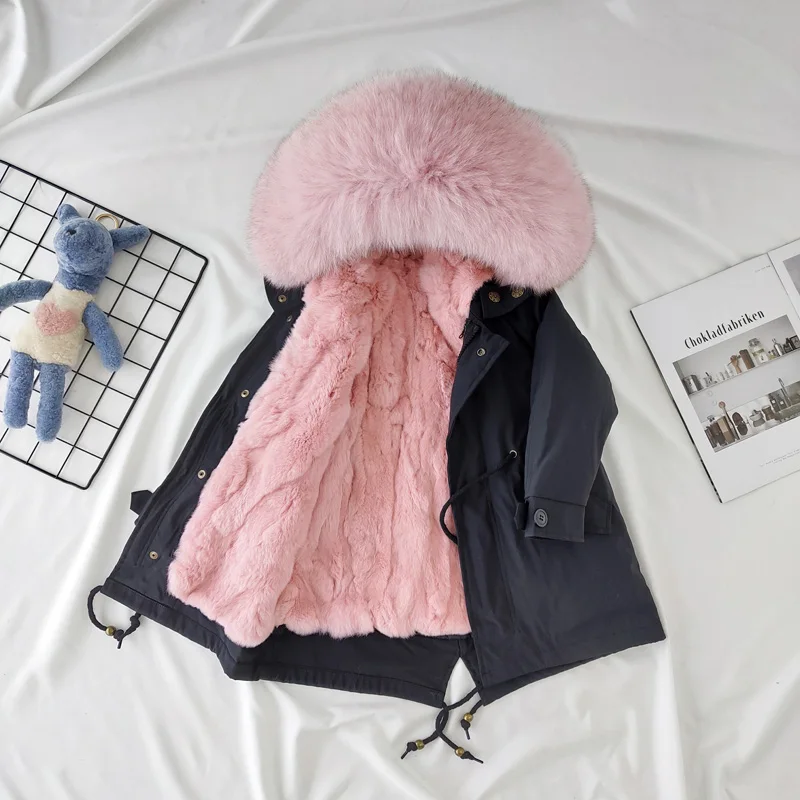 Winter Girls Fur Coat Children Natural Rabbit Fur Kids Jacket Warm Parkas Real Raccoon Boys Girls Jacket size 110-170 TZ204