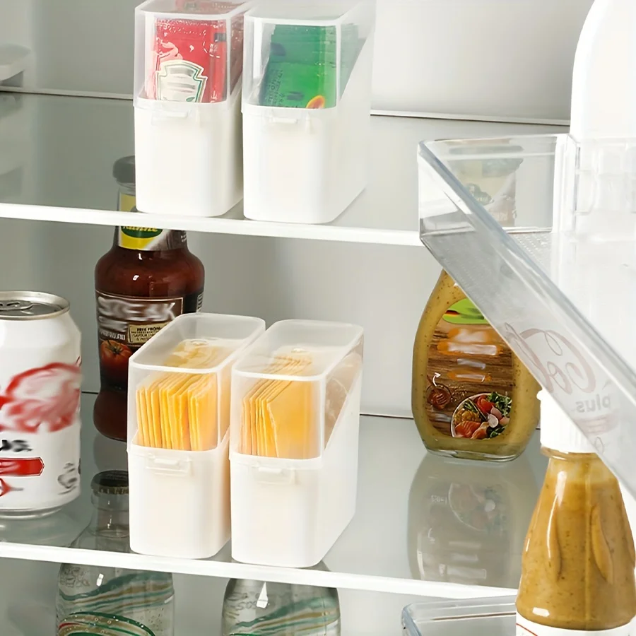 Refrigerator Storage Box with Flip Cover for Cheese and Cooked Meat, Suitable for Side Door Storage 6
