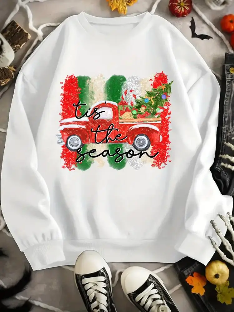 

Truck Lovely Tree Happy Holiday Graphic Casual Sweatshirts Fashion New Year Christmas Pullovers Print Female Women Clothing